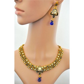 Blue Gold Ethnic Necklace Set